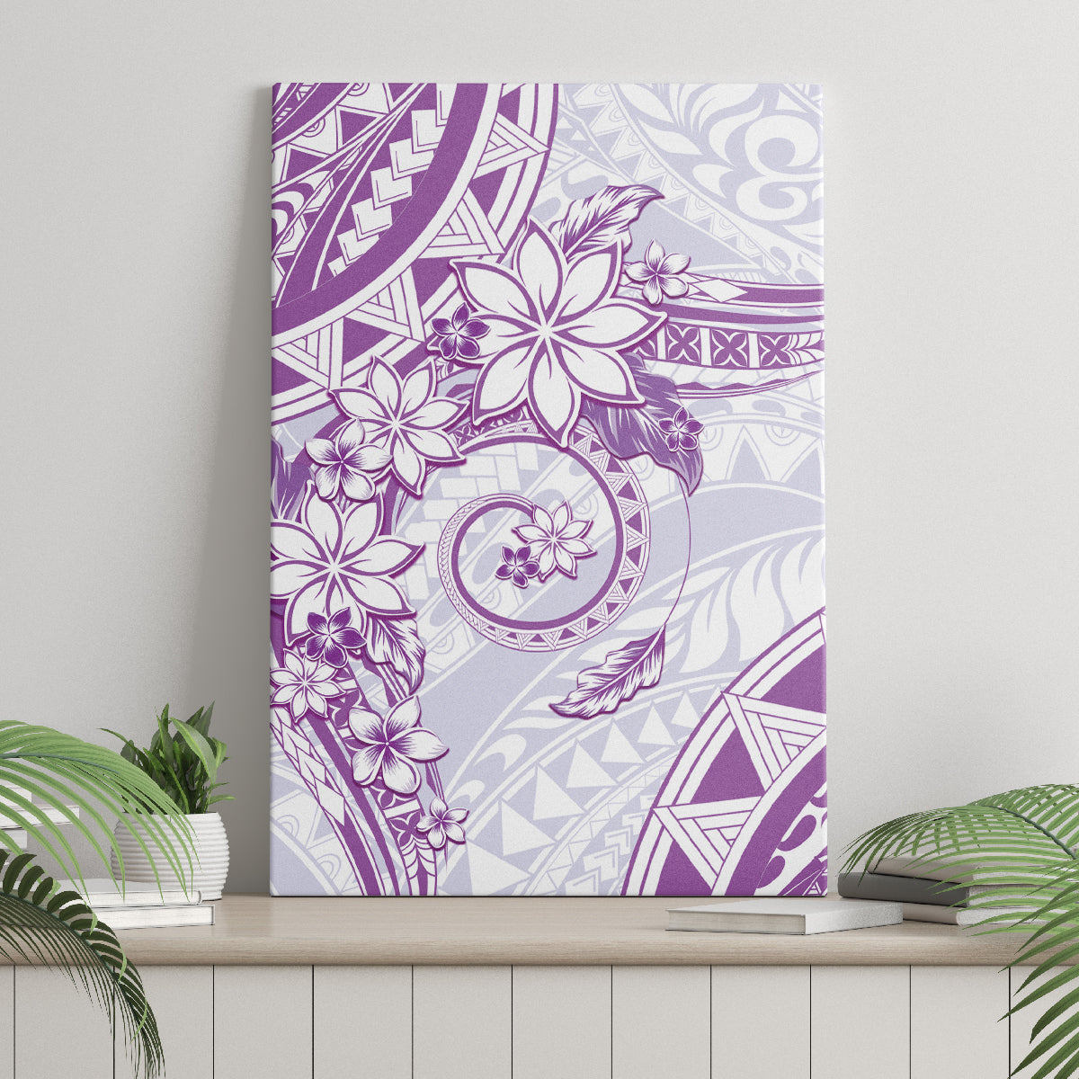 Polynesian Pattern With Plumeria Flowers Canvas Wall Art Purple LT05 - Polynesian Pride