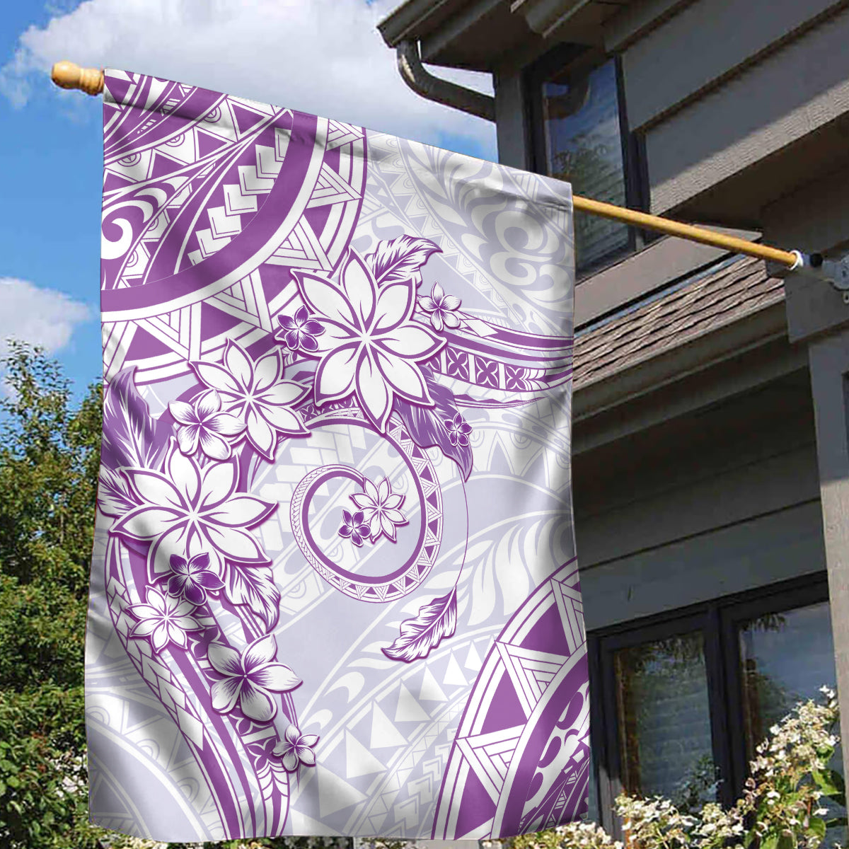 Polynesian Pattern With Plumeria Flowers Garden Flag Purple LT05 - Polynesian Pride