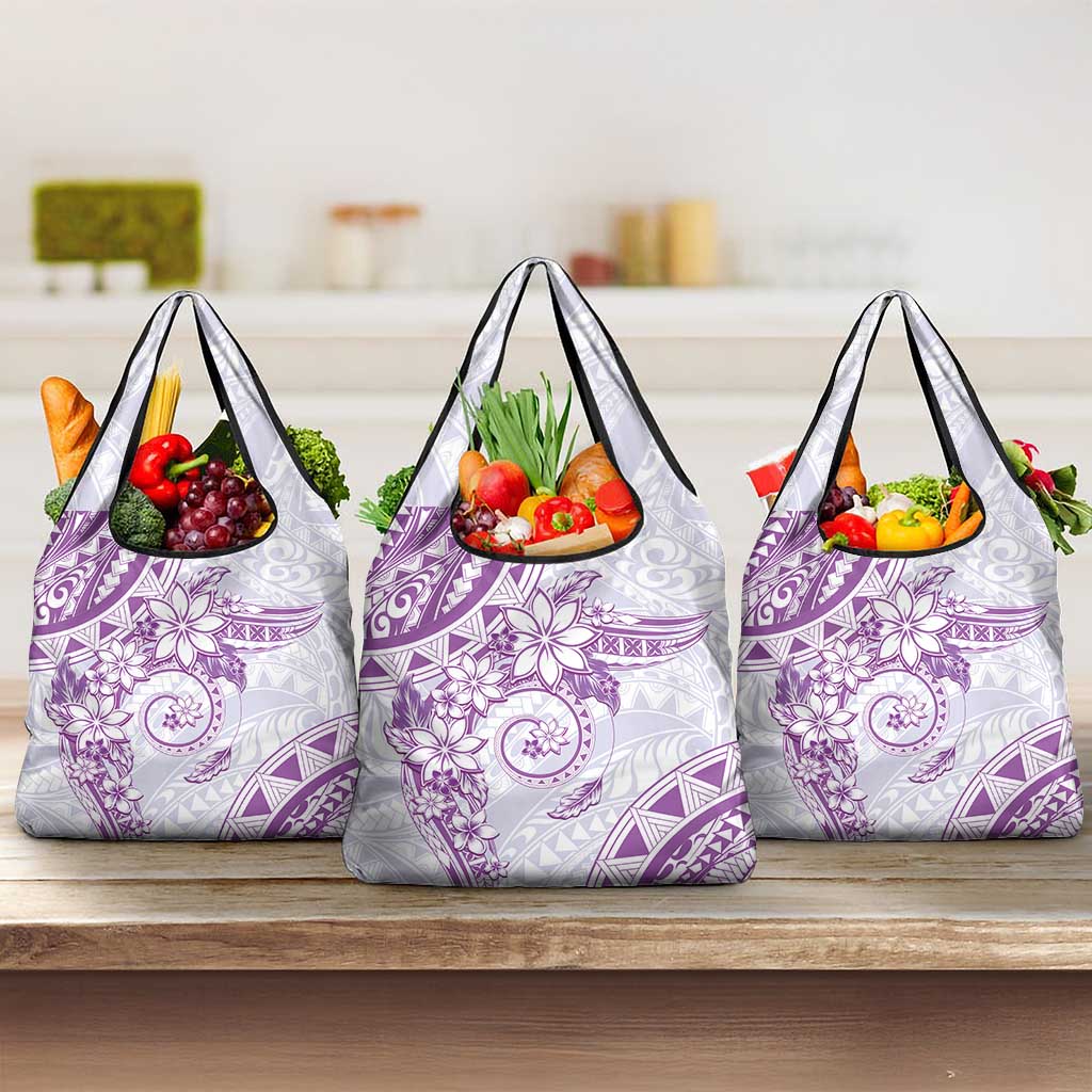 Polynesian Pattern With Plumeria Flowers Grocery Bag Purple LT05 3-pack One Size Purple - Polynesian Pride