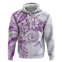 Polynesian Pattern With Plumeria Flowers Hoodie Purple LT05 Zip Hoodie Purple - Polynesian Pride