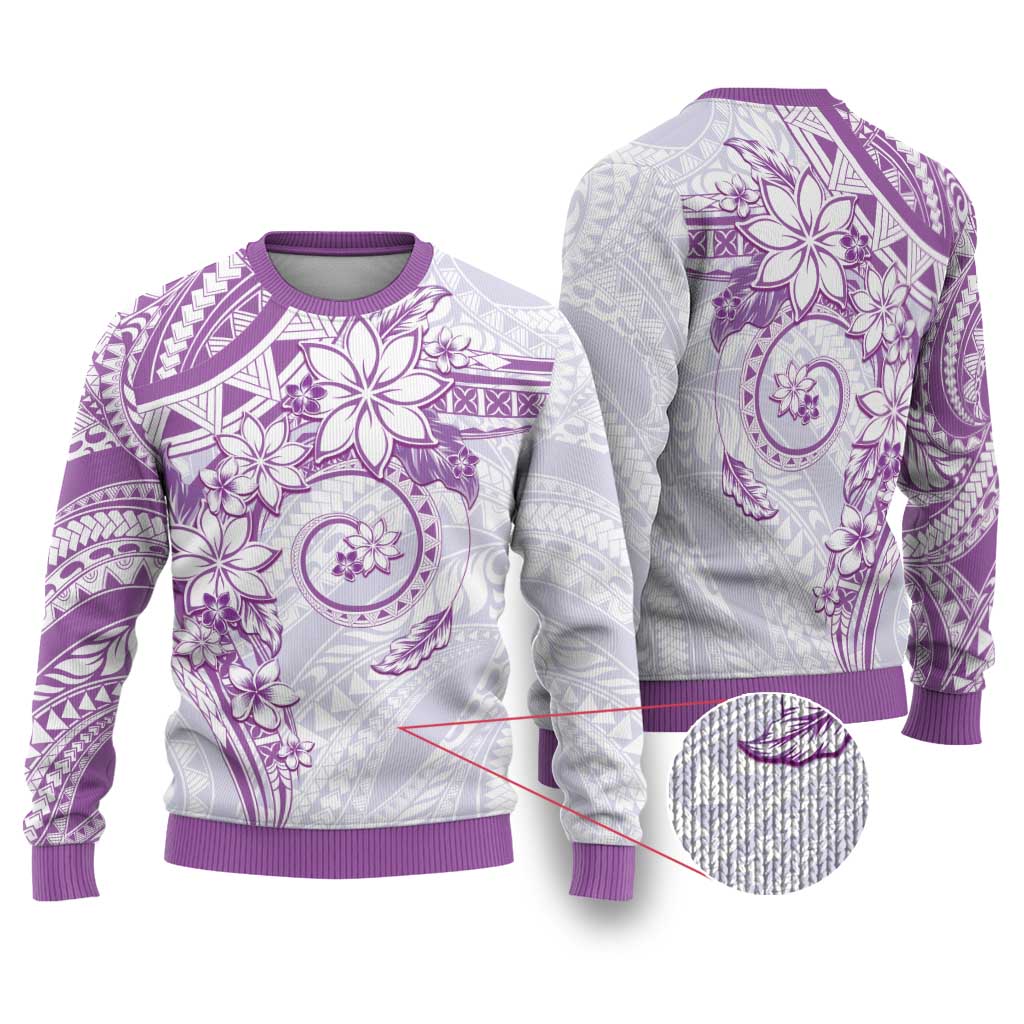 Polynesian Pattern With Plumeria Flowers Ugly Christmas Sweater Purple LT05 Purple - Polynesian Pride