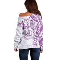 Polynesian Pattern With Plumeria Flowers Off Shoulder Sweater Purple LT05 - Polynesian Pride