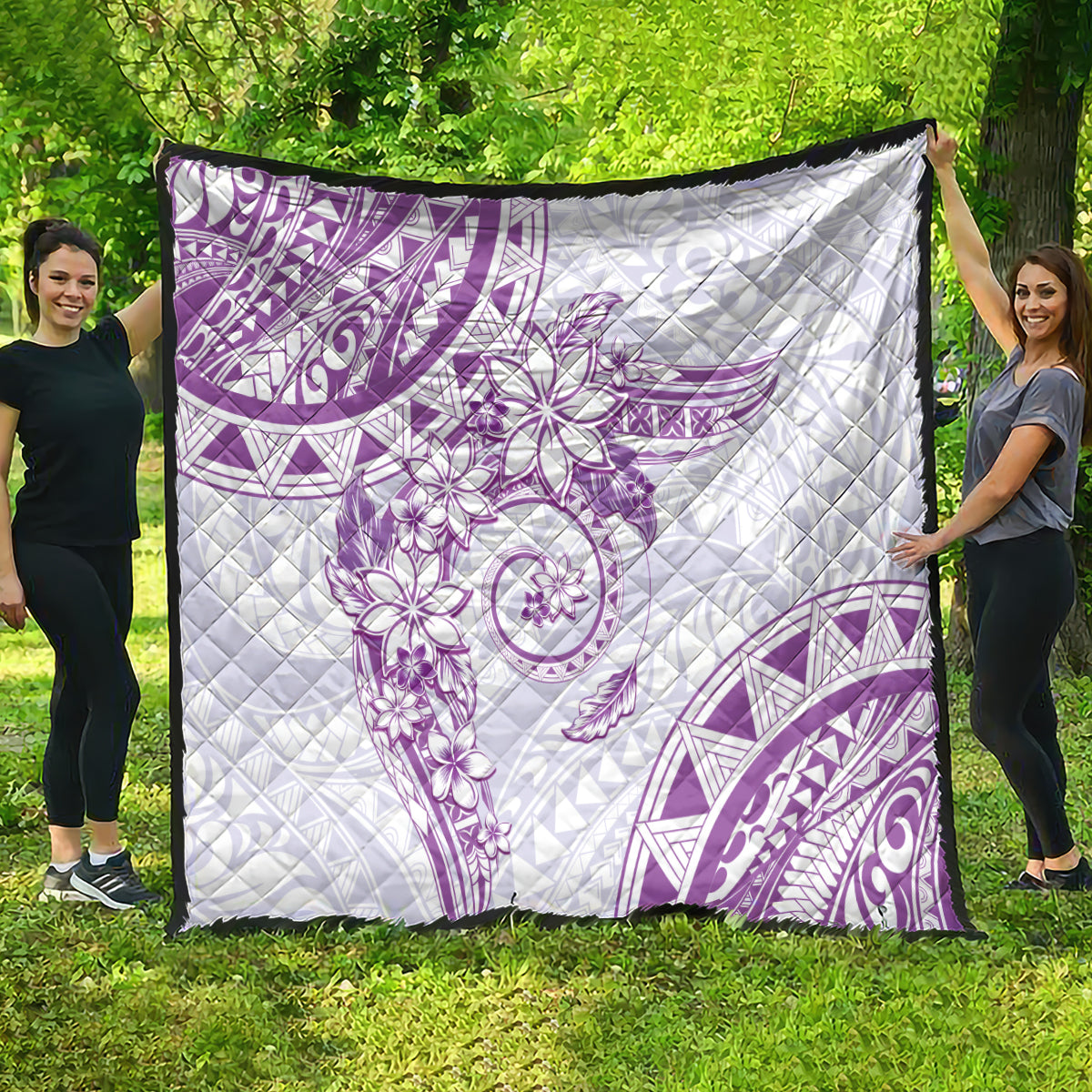 Polynesian Pattern With Plumeria Flowers Quilt Purple LT05 - Polynesian Pride