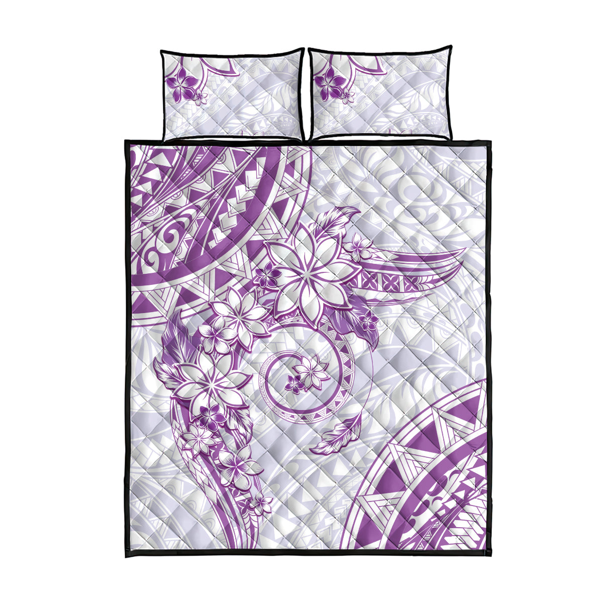 Polynesian Pattern With Plumeria Flowers Quilt Bed Set Purple LT05 - Polynesian Pride