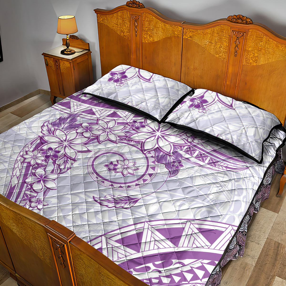 Polynesian Pattern With Plumeria Flowers Quilt Bed Set Purple LT05 - Polynesian Pride