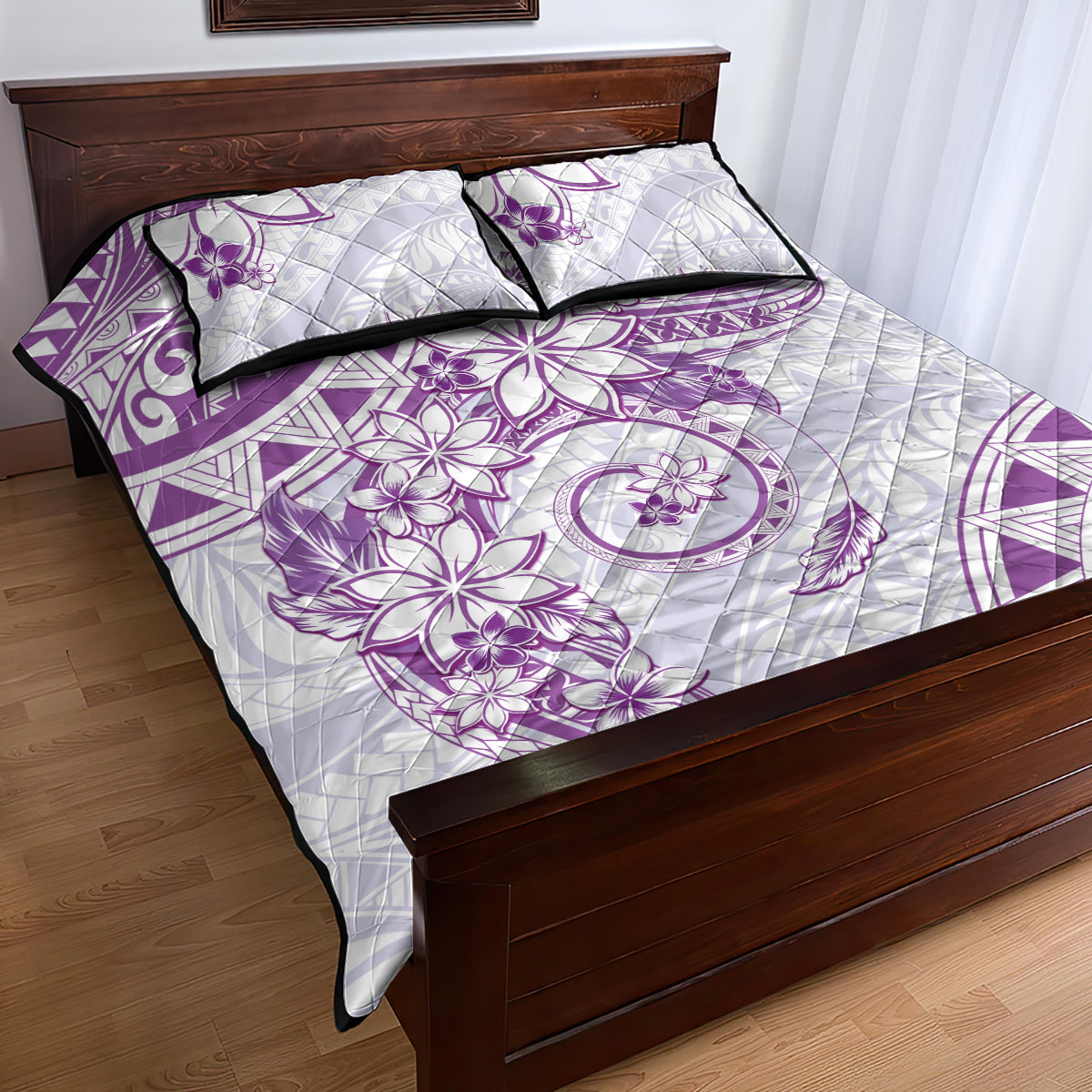 Polynesian Pattern With Plumeria Flowers Quilt Bed Set Purple LT05 - Polynesian Pride