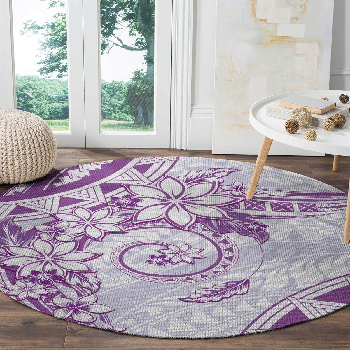 Polynesian Pattern With Plumeria Flowers Round Carpet Purple LT05 - Polynesian Pride