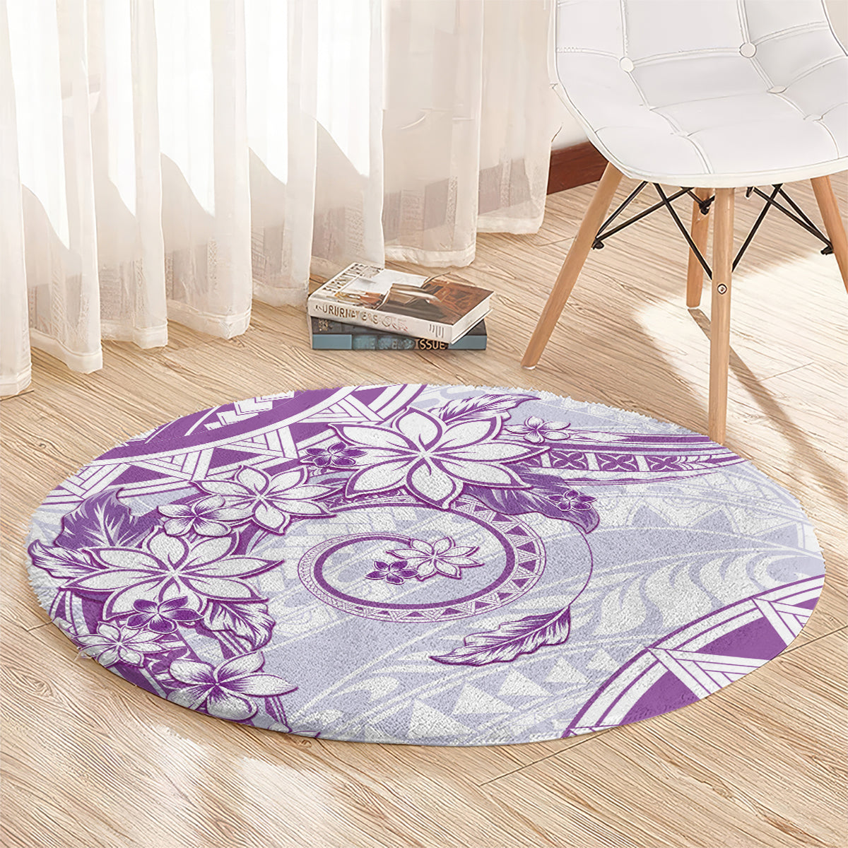 Polynesian Pattern With Plumeria Flowers Round Carpet Purple LT05 - Polynesian Pride