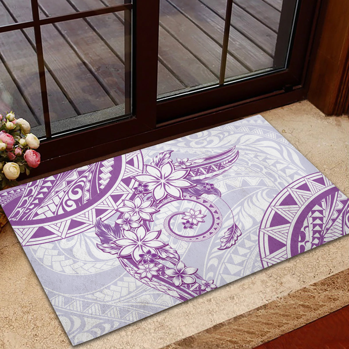 Polynesian Pattern With Plumeria Flowers Rubber Doormat Purple LT05 - Polynesian Pride
