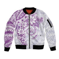 Polynesian Pattern With Plumeria Flowers Sleeve Zip Bomber Jacket Purple LT05 Unisex Purple - Polynesian Pride