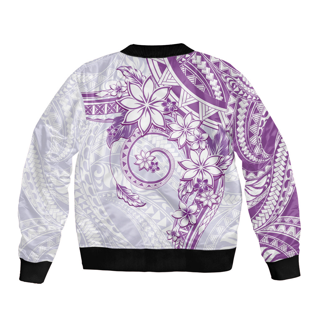 Polynesian Pattern With Plumeria Flowers Sleeve Zip Bomber Jacket Purple LT05 - Polynesian Pride