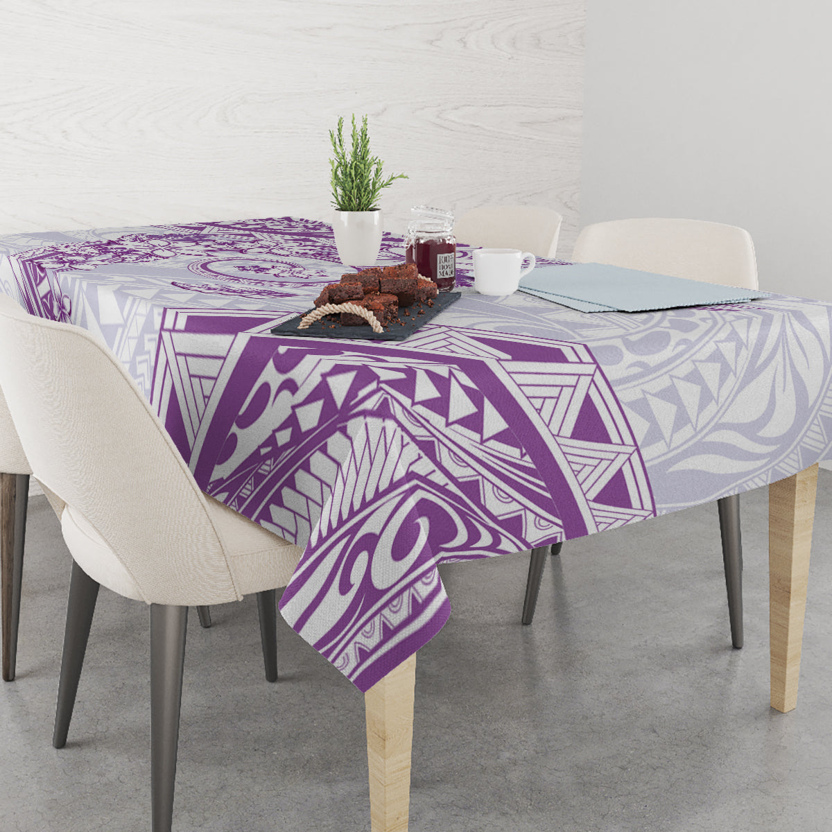 Polynesian Pattern With Plumeria Flowers Tablecloth Purple LT05 - Polynesian Pride