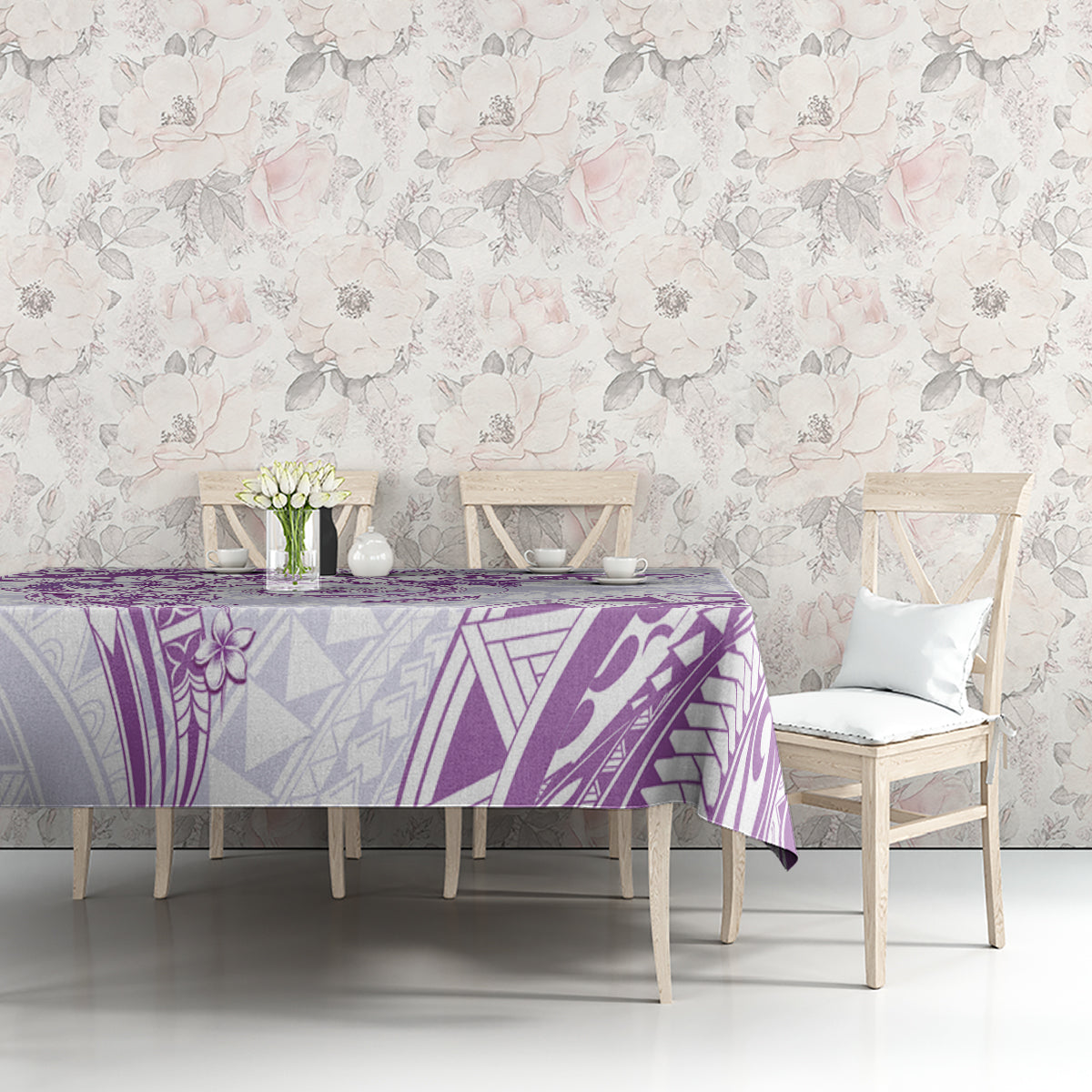 Polynesian Pattern With Plumeria Flowers Tablecloth Purple LT05 - Polynesian Pride