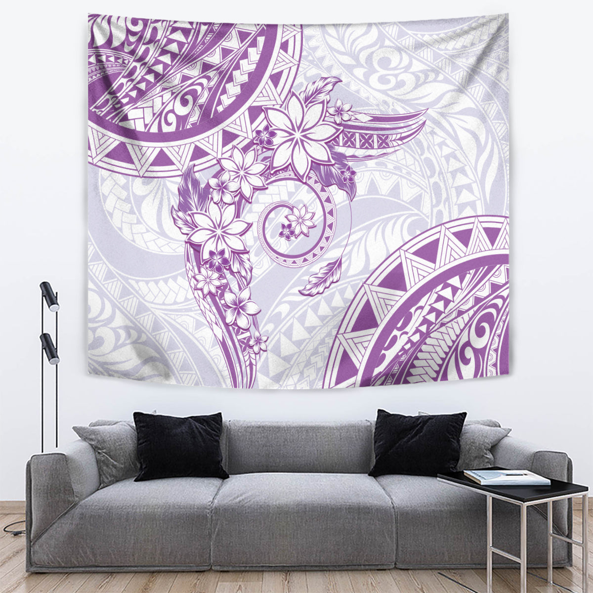 Polynesian Pattern With Plumeria Flowers Tapestry Purple LT05 Purple - Polynesian Pride