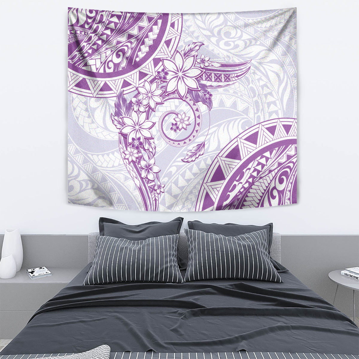 Polynesian Pattern With Plumeria Flowers Tapestry Purple LT05 - Polynesian Pride