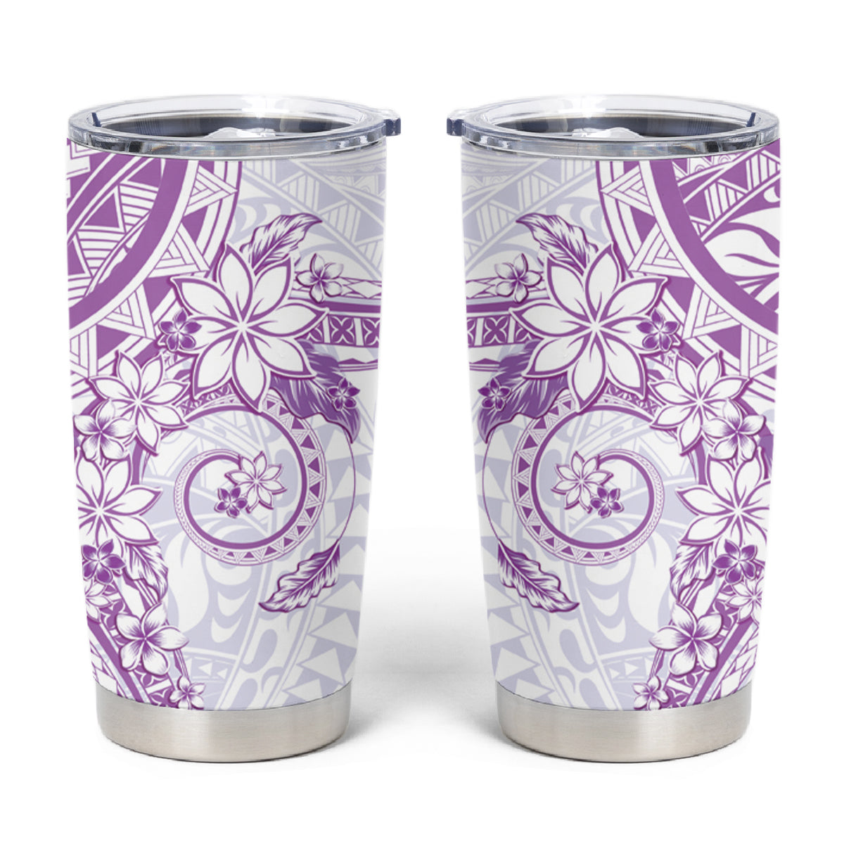 Purple Polynesian Pattern With Plumeria Flowers Tumbler Cup LT05 Purple - Polynesian Pride