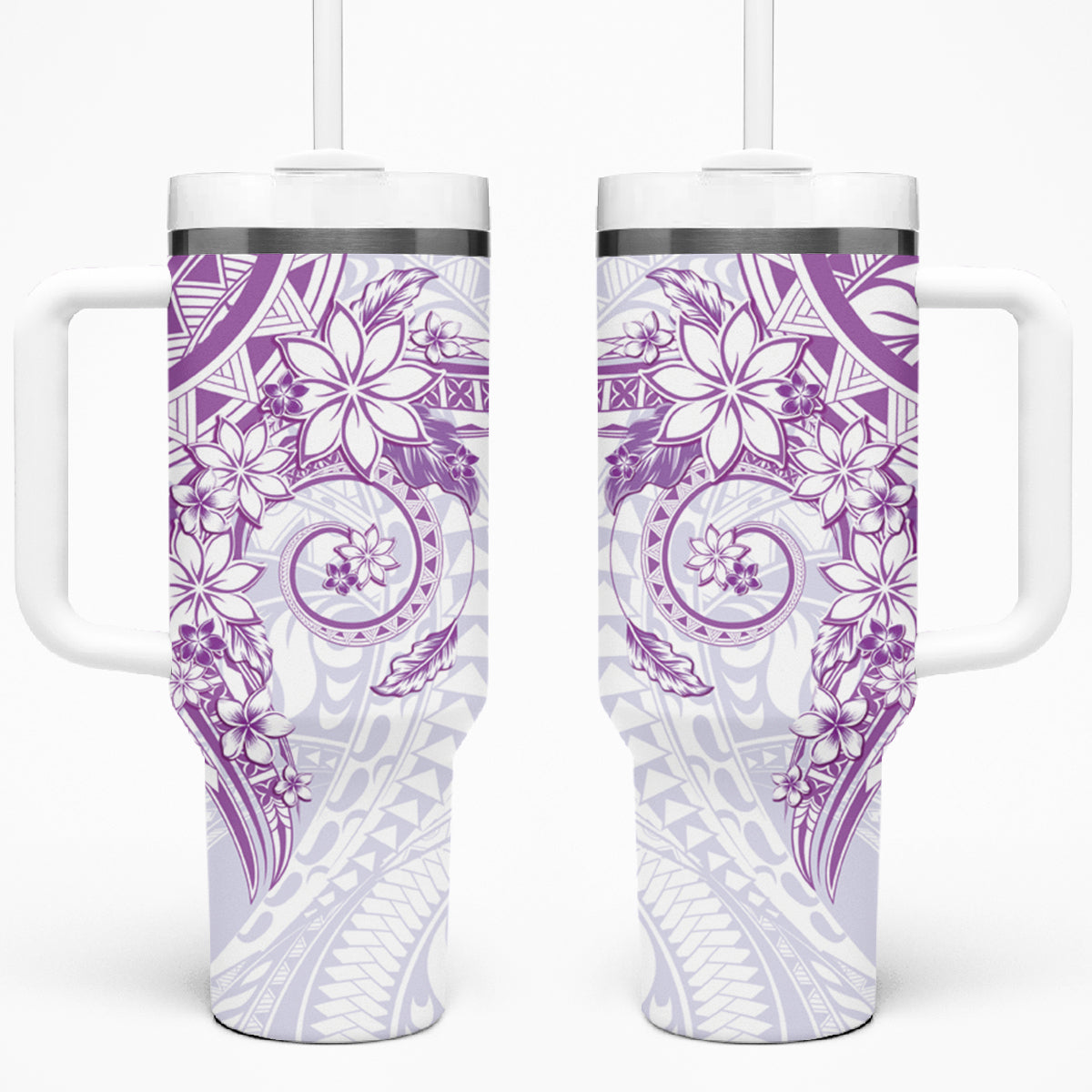 Purple Polynesian Pattern With Plumeria Flowers Tumbler With Handle LT05 One Size: 40 oz Purple - Polynesian Pride