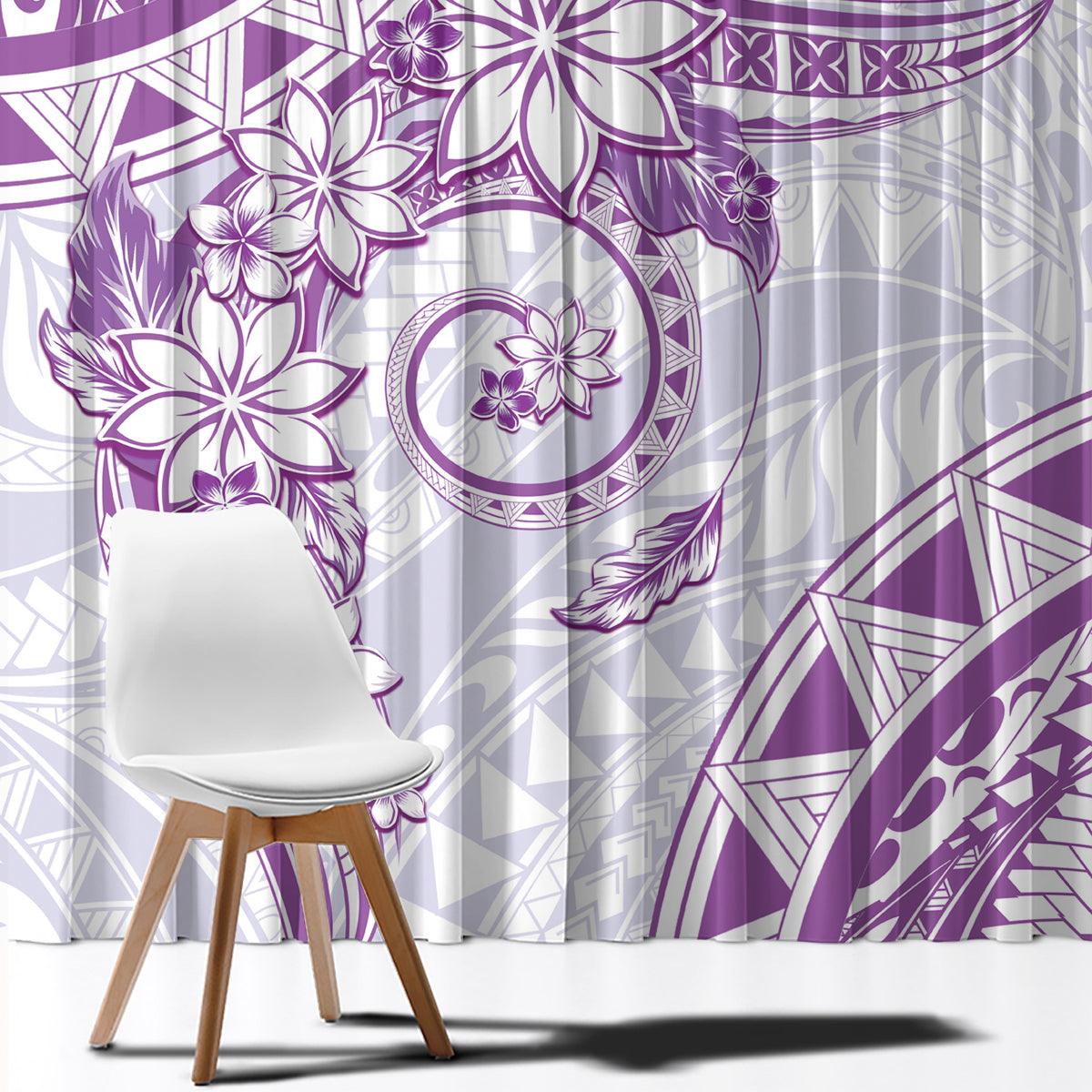 Polynesian Pattern With Plumeria Flowers Window Curtain Purple LT05 - Polynesian Pride