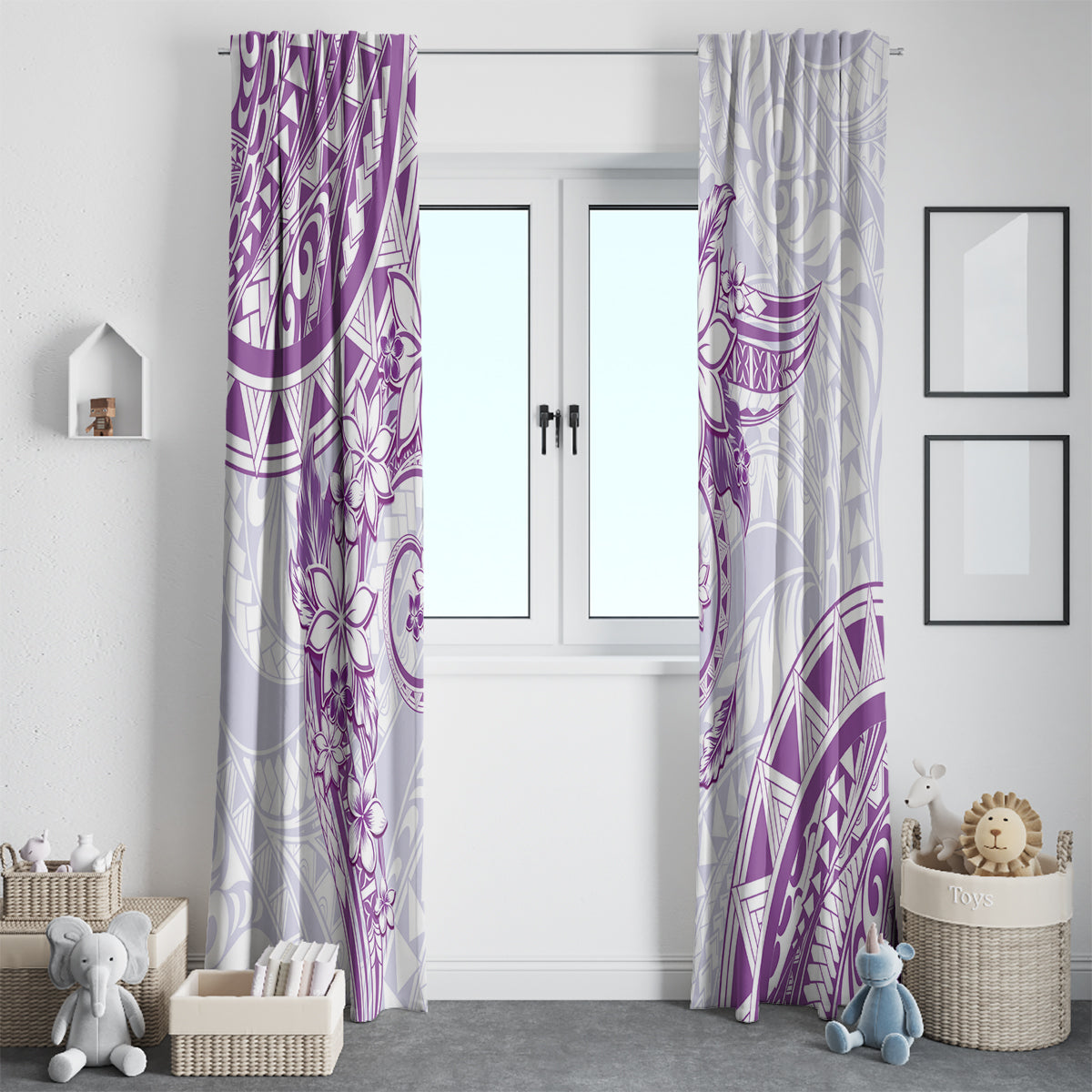 Polynesian Pattern With Plumeria Flowers Window Curtain Purple LT05 - Polynesian Pride