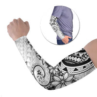 Polynesian Pattern With Plumeria Flowers Arm Sleeves White LT05 Set of 2 White - Polynesian Pride