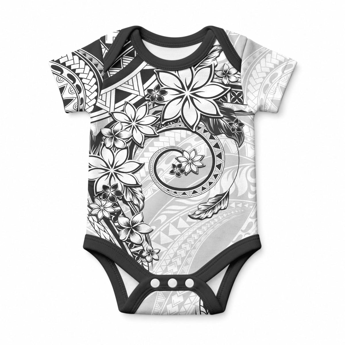Polynesian Pattern With Plumeria Flowers Baby Onesie White LT05 White - Polynesian Pride