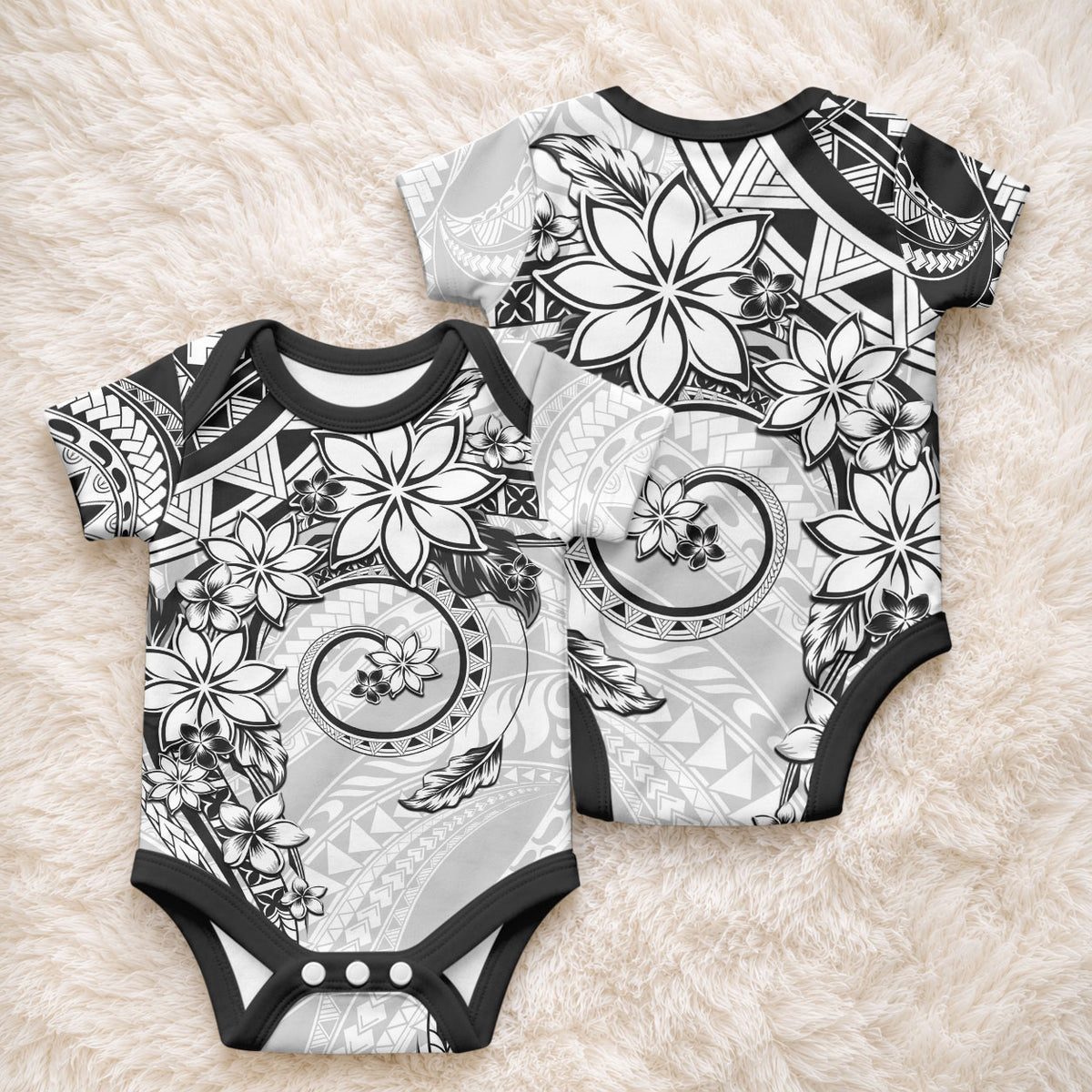 Polynesian Pattern With Plumeria Flowers Baby Onesie White LT05 - Polynesian Pride