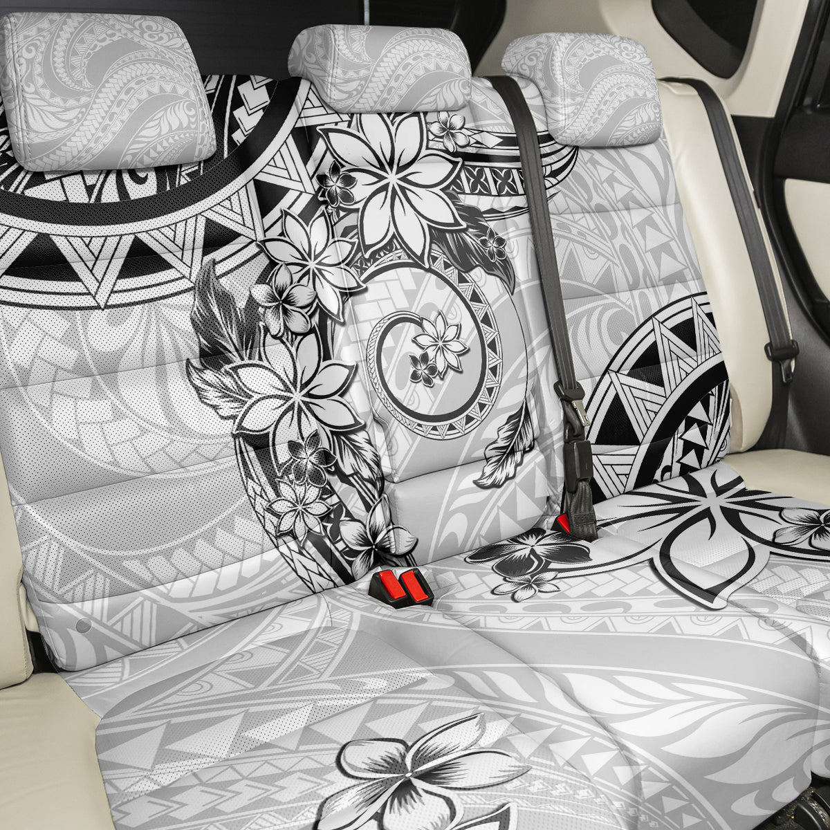 Polynesian Pattern With Plumeria Flowers Back Car Seat Cover White LT05 - Polynesian Pride