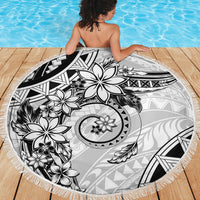 Polynesian Pattern With Plumeria Flowers Beach Blanket White LT05 - Polynesian Pride