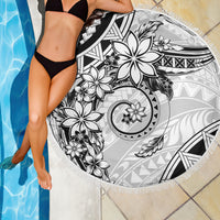 Polynesian Pattern With Plumeria Flowers Beach Blanket White LT05 - Polynesian Pride
