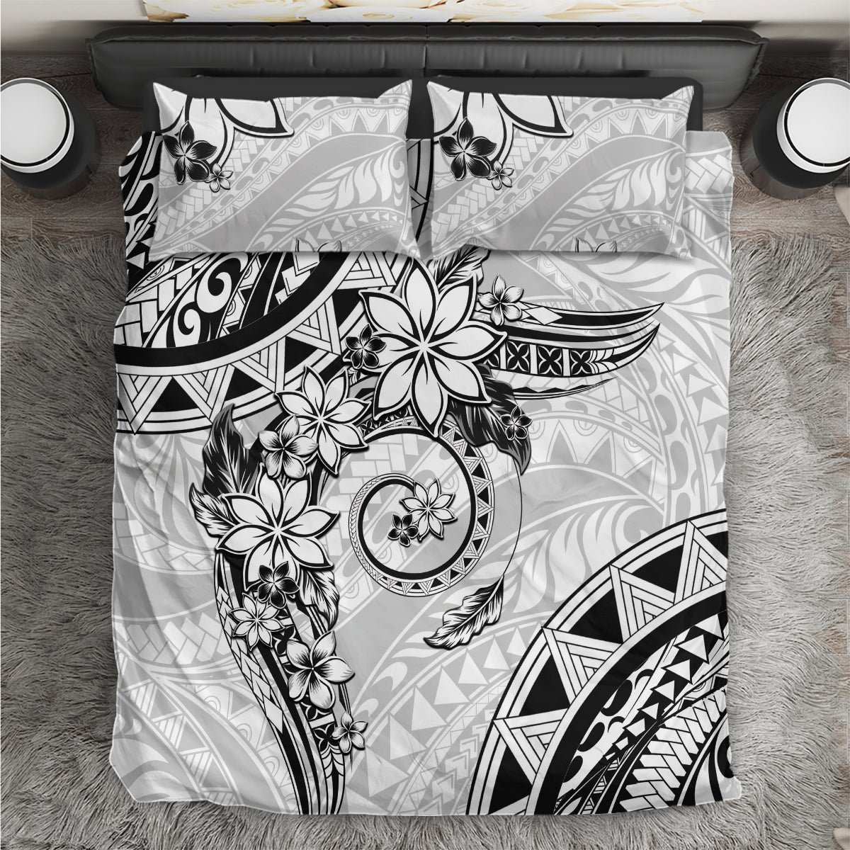 Polynesian Pattern With Plumeria Flowers Bedding Set White LT05 White - Polynesian Pride