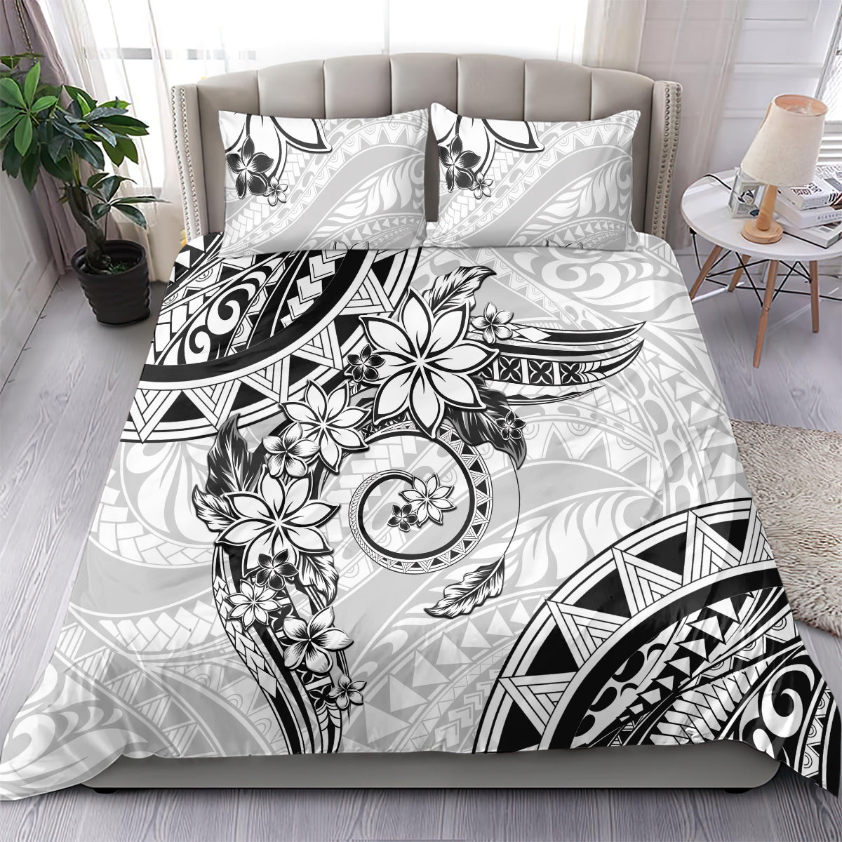 Polynesian Pattern With Plumeria Flowers Bedding Set White LT05 - Polynesian Pride