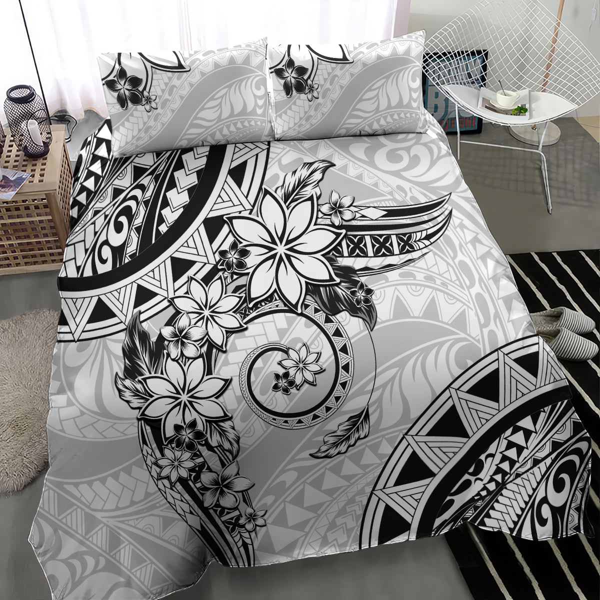 Polynesian Pattern With Plumeria Flowers Bedding Set White LT05 - Polynesian Pride