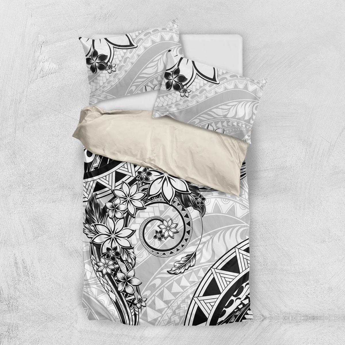 Polynesian Pattern With Plumeria Flowers Bedding Set White LT05 US Twin 172cm x 218cm White - Polynesian Pride