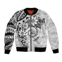 Polynesian Pattern With Plumeria Flowers Bomber Jacket White LT05 Unisex White - Polynesian Pride