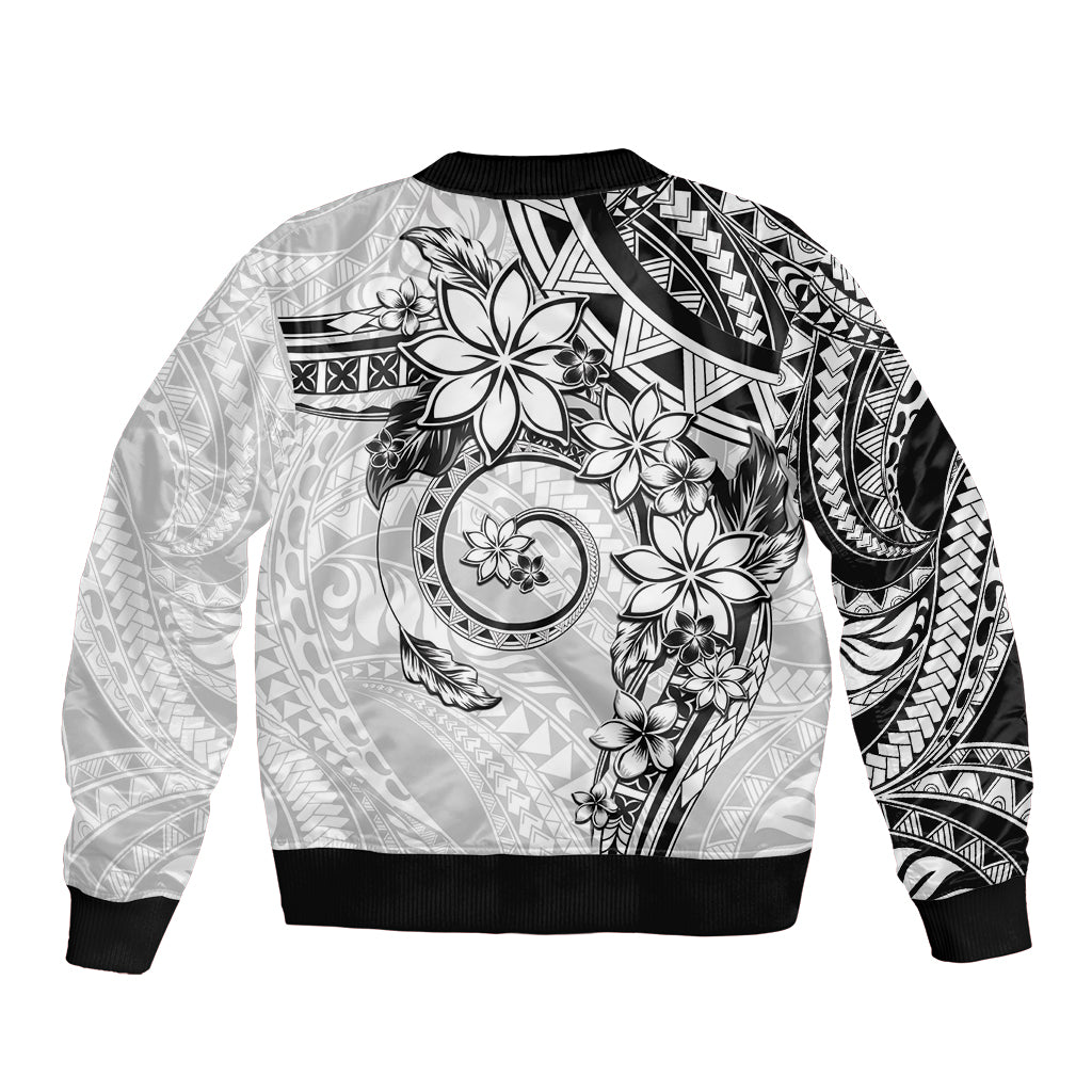 Polynesian Pattern With Plumeria Flowers Bomber Jacket White LT05 - Polynesian Pride