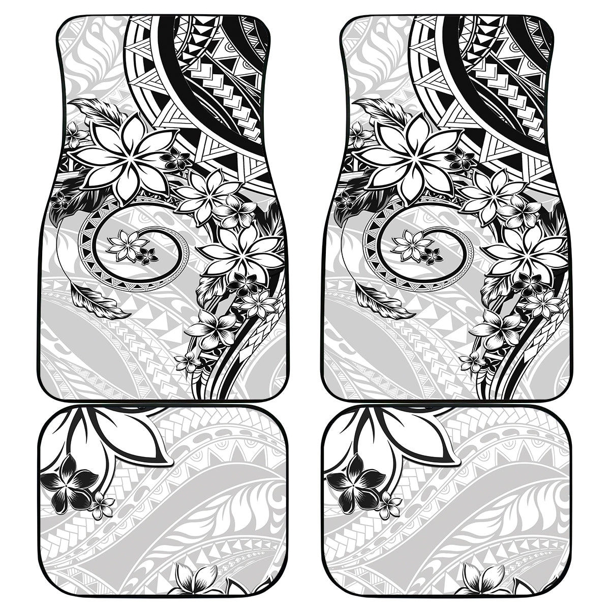 Polynesian Pattern With Plumeria Flowers Car Mats White LT05 - Polynesian Pride