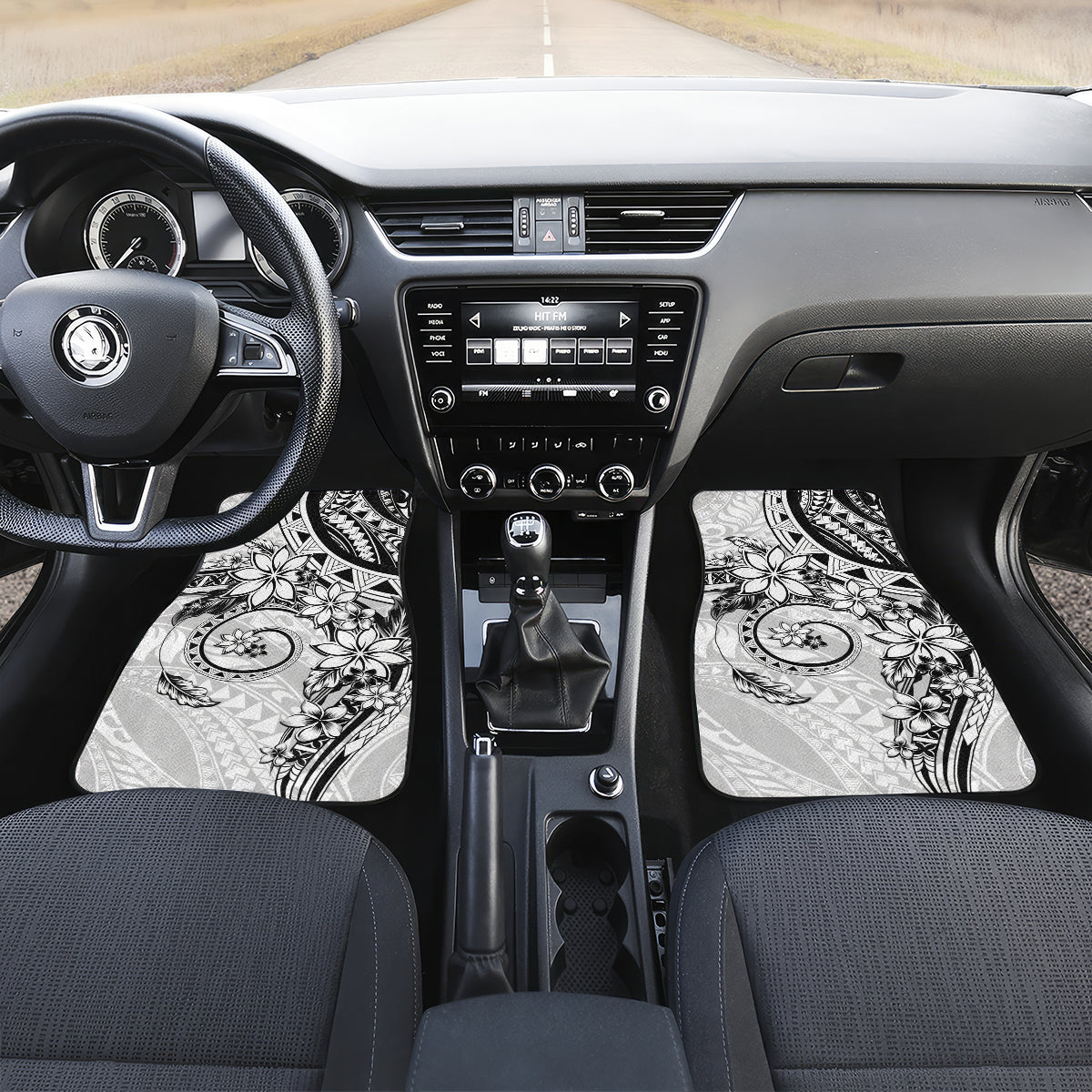 Polynesian Pattern With Plumeria Flowers Car Mats White LT05 Set 2pcs - Front White - Polynesian Pride