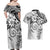 Polynesian Pattern With Plumeria Flowers Couples Matching Off Shoulder Maxi Dress and Hawaiian Shirt White