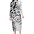 Polynesian Pattern With Plumeria Flowers Family Matching Long Sleeve Bodycon Dress and Hawaiian Shirt White