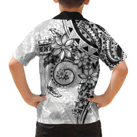 Polynesian Pattern With Plumeria Flowers Kid Hawaiian Shirt White LT05 - Polynesian Pride