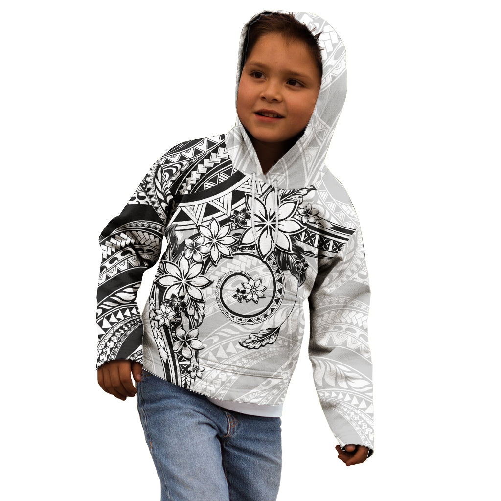 Polynesian Pattern With Plumeria Flowers Kid Hoodie White LT05 - Polynesian Pride