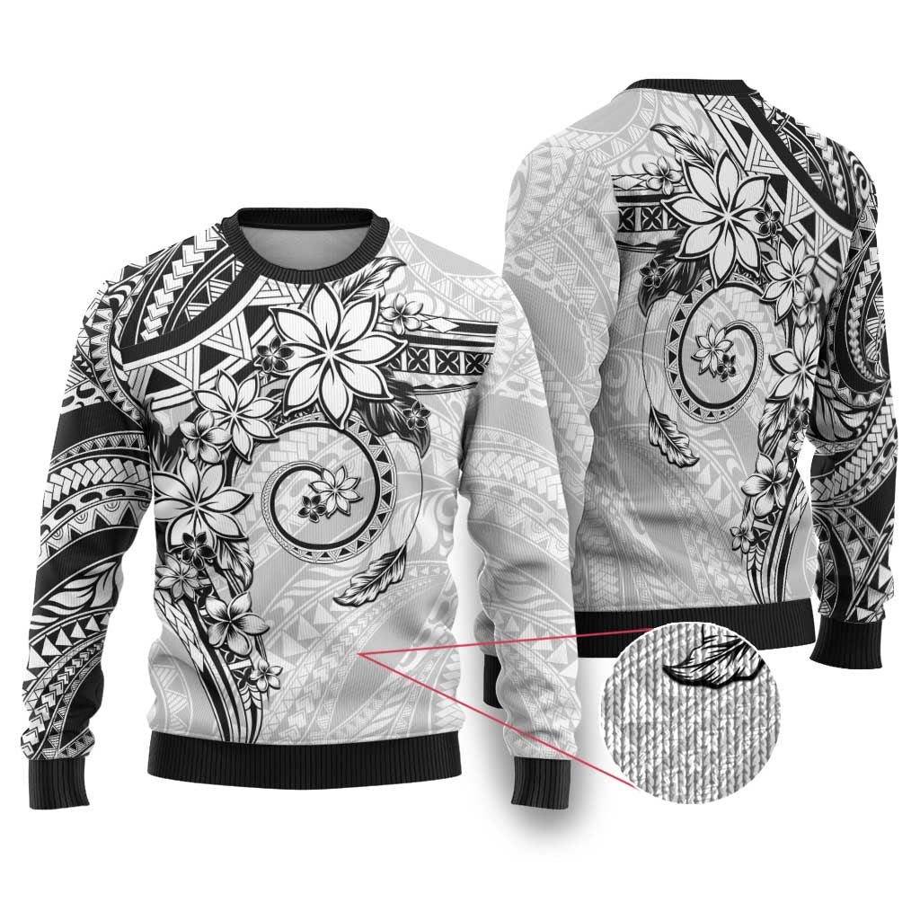 Polynesian Pattern With Plumeria Flowers Ugly Christmas Sweater White LT05 White - Polynesian Pride
