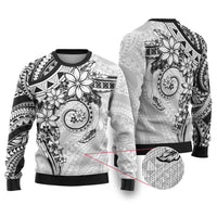 Polynesian Pattern With Plumeria Flowers Ugly Christmas Sweater White LT05 White - Polynesian Pride