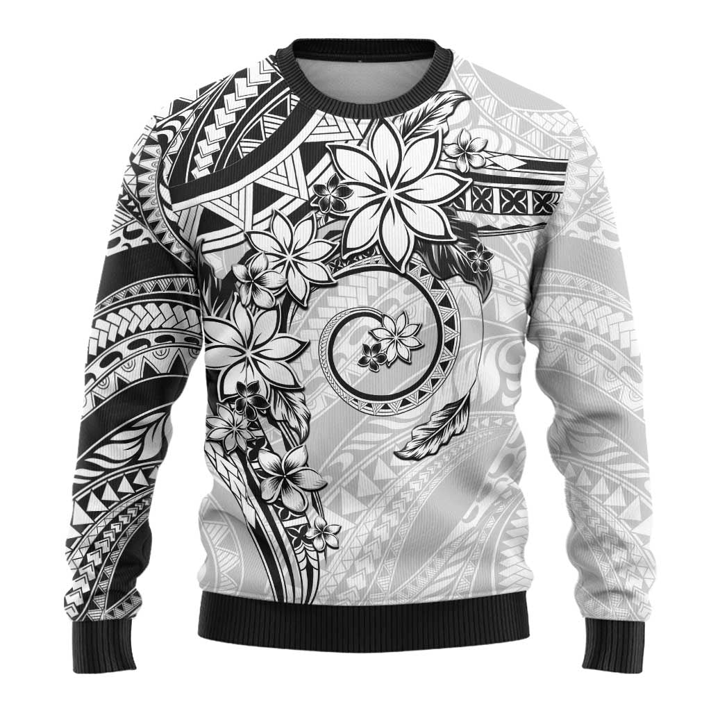 Polynesian Pattern With Plumeria Flowers Ugly Christmas Sweater White LT05 - Polynesian Pride