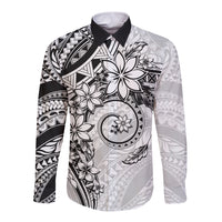 Polynesian Pattern With Plumeria Flowers Long Sleeve Button Shirt White LT05 Unisex White - Polynesian Pride