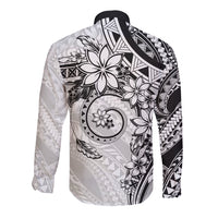 Polynesian Pattern With Plumeria Flowers Long Sleeve Button Shirt White LT05 - Polynesian Pride