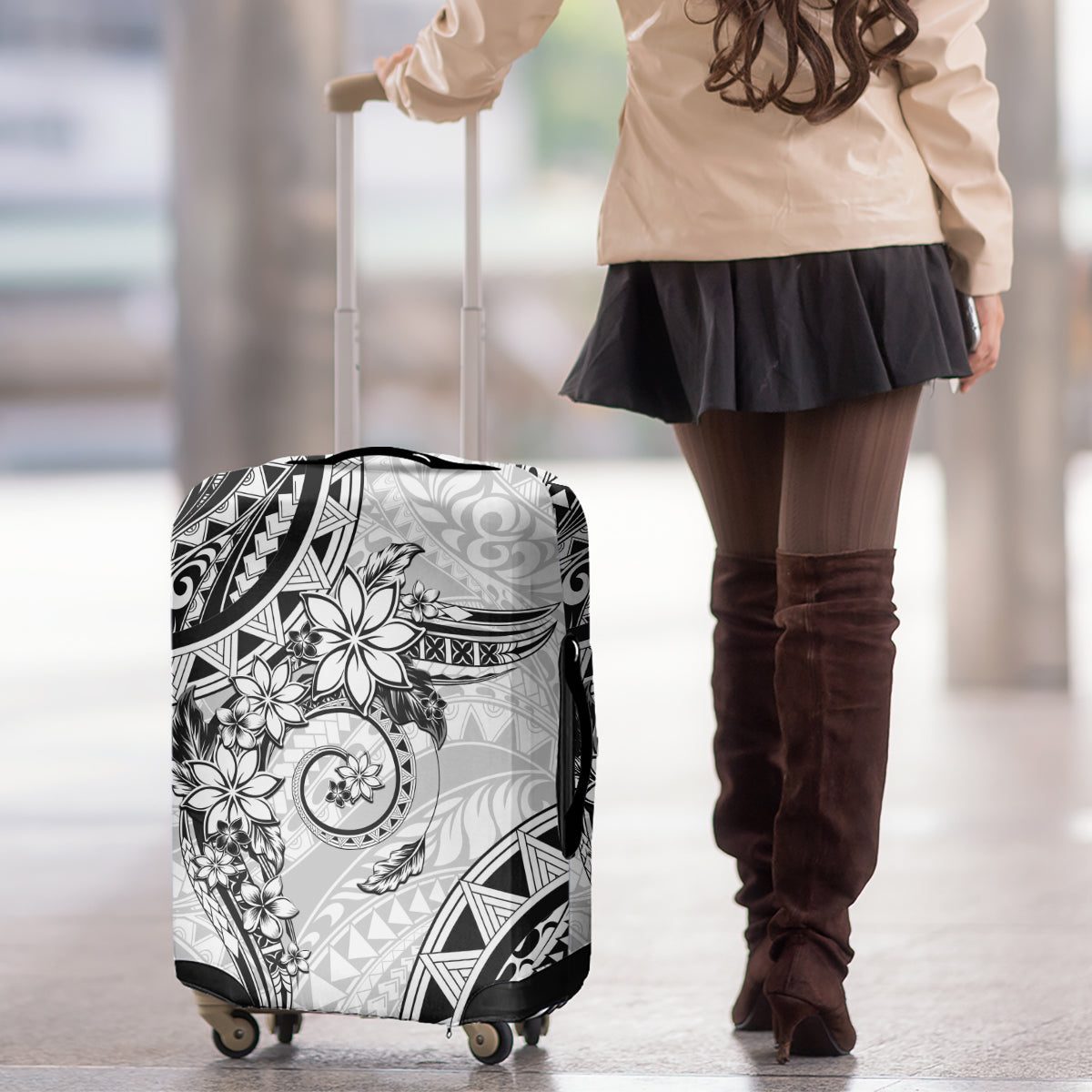 Polynesian Pattern With Plumeria Flowers Luggage Cover White LT05 - Polynesian Pride