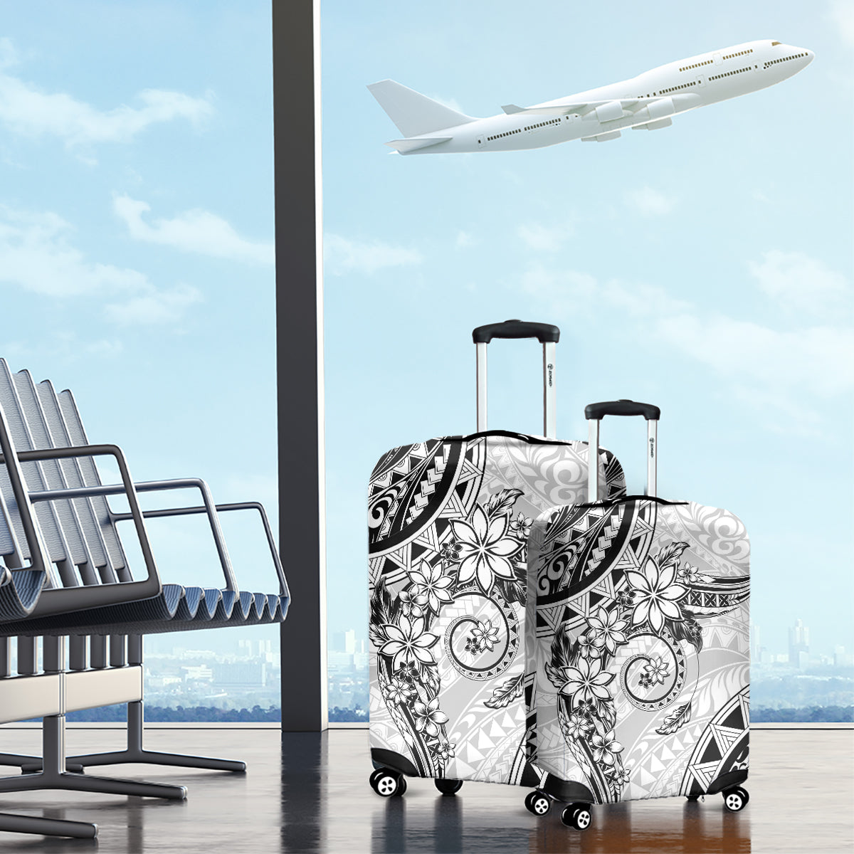 Polynesian Pattern With Plumeria Flowers Luggage Cover White LT05 - Polynesian Pride