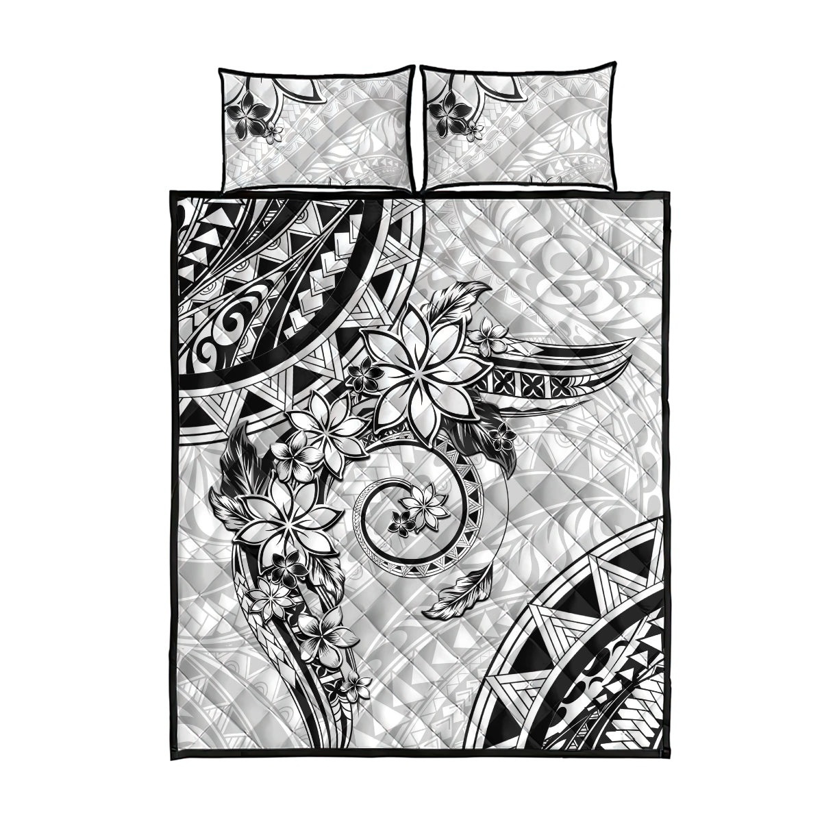 Polynesian Pattern With Plumeria Flowers Quilt Bed Set White LT05 - Polynesian Pride