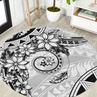 Polynesian Pattern With Plumeria Flowers Round Carpet White LT05 White - Polynesian Pride
